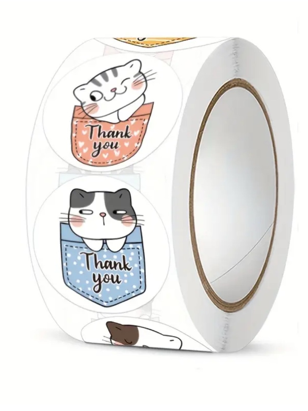 💜NWT Cute Cats in Pockets Circle Thank You Stickers (500 Stickers)